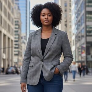 DKNY Gray Glen Check One Button‎ Vlazer, Size 16